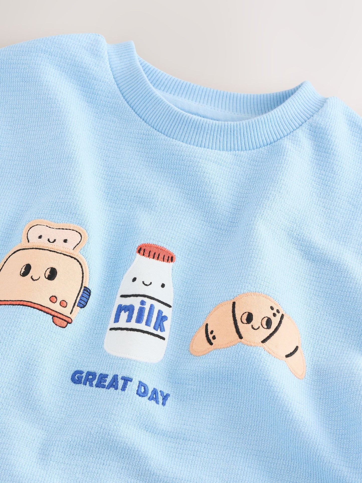 Light Blue Breakfast Trio Short Sleeve Appliqué T-Shirt (3mths-7yrs) image 7