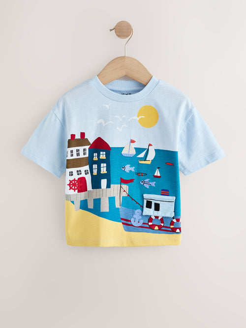 Blue Seaside Short Sleeve Appliqué T-Shirt (3mths-7yrs) image 1