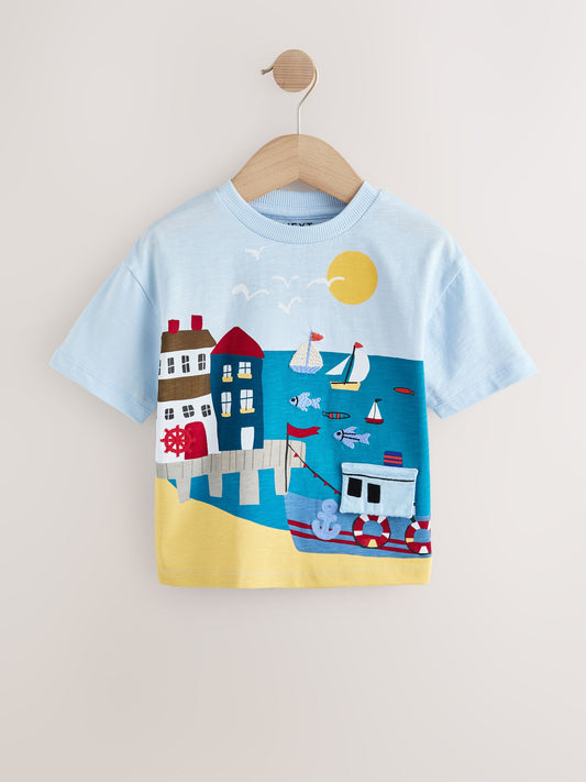 Blue Seaside Short Sleeve Appliqué T-Shirt (3mths-7yrs) image 1