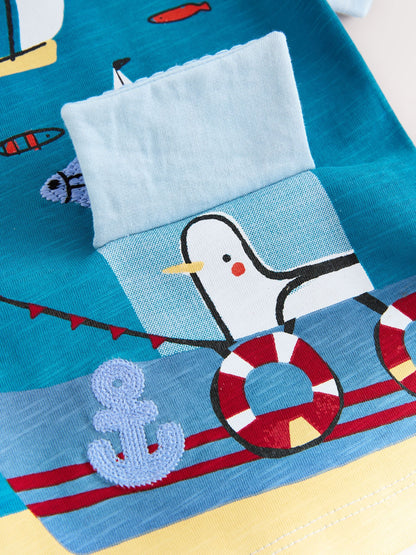 Blue Seaside Short Sleeve Appliqué T-Shirt (3mths-7yrs) image 3