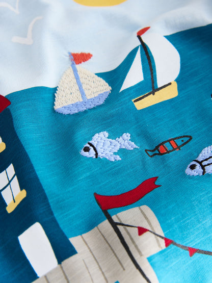 Blue Seaside Short Sleeve Appliqué T-Shirt (3mths-7yrs) image 4
