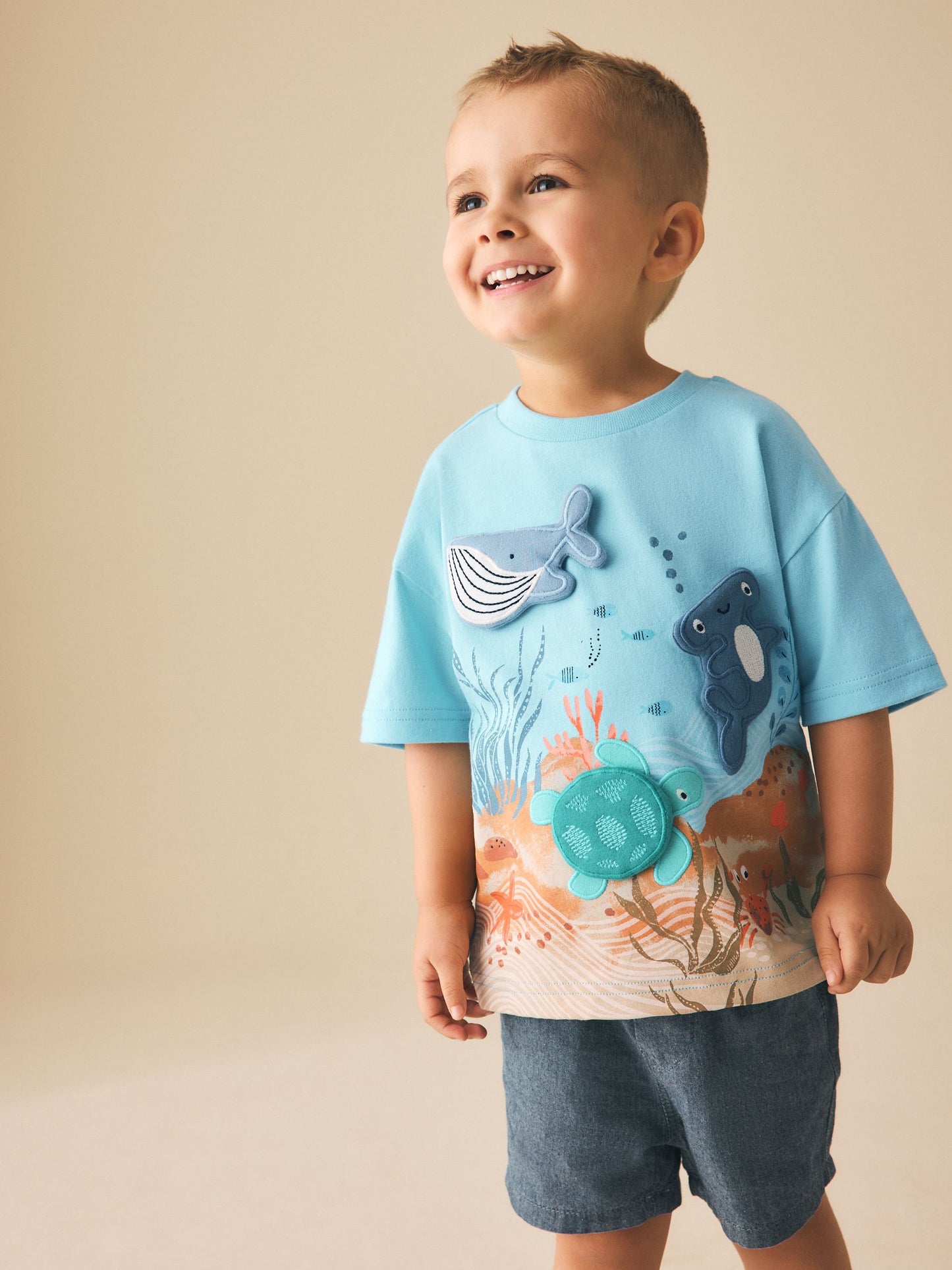 Blue Sea Animal Short Sleeve 3D Padded T-Shirt (3mths-7yrs) image 1