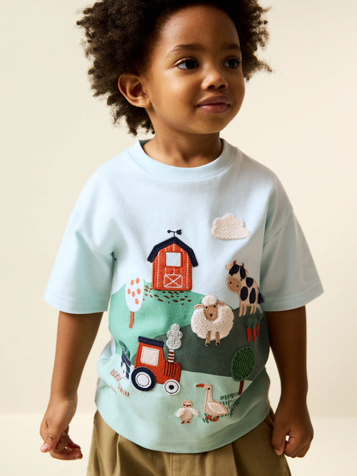 Green/Blue Farm Short Sleeve Appliqué T-Shirt (3mths-7yrs) image 1