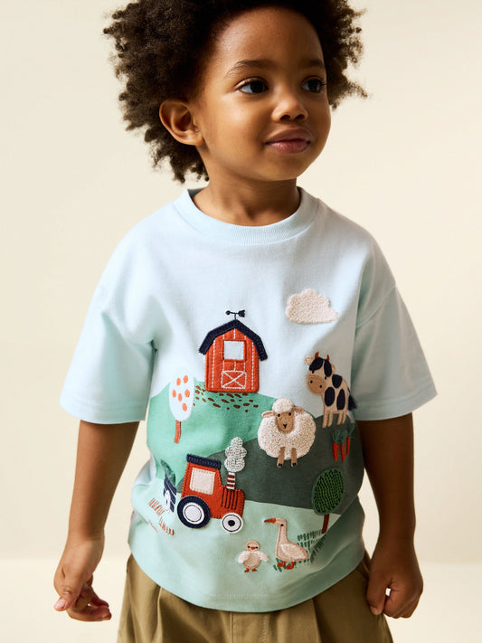 Green/Blue Farm Short Sleeve Appliqué T-Shirt (3mths-7yrs) image 1