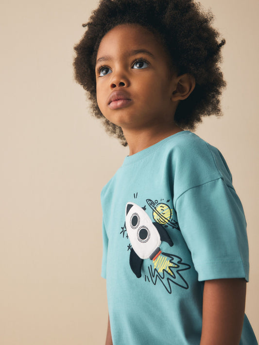 Blue Rocketship Short Sleeve Interactive T-Shirt (3mths-7yrs) image 2