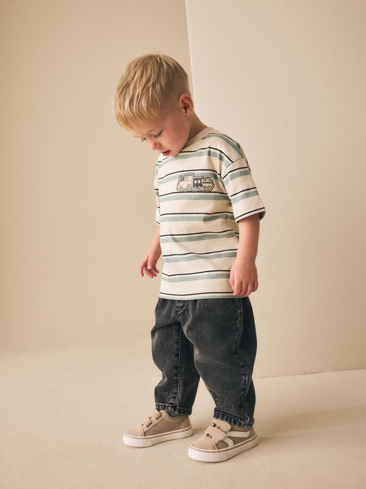 Blue/Ecru Train Short Sleeve Stripe T-Shirt (3mths-7yrs) (3mths-7yrs) image 2