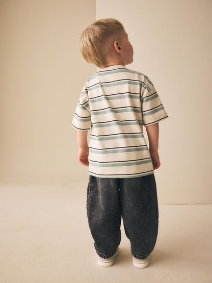 Blue/Ecru Train Short Sleeve Stripe T-Shirt (3mths-7yrs) (3mths-7yrs) image 3