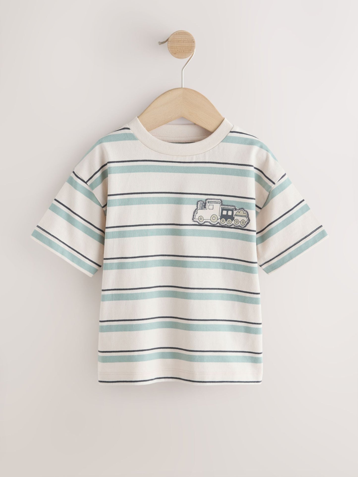 Blue/Ecru Train Short Sleeve Stripe T-Shirt (3mths-7yrs) (3mths-7yrs) image 4