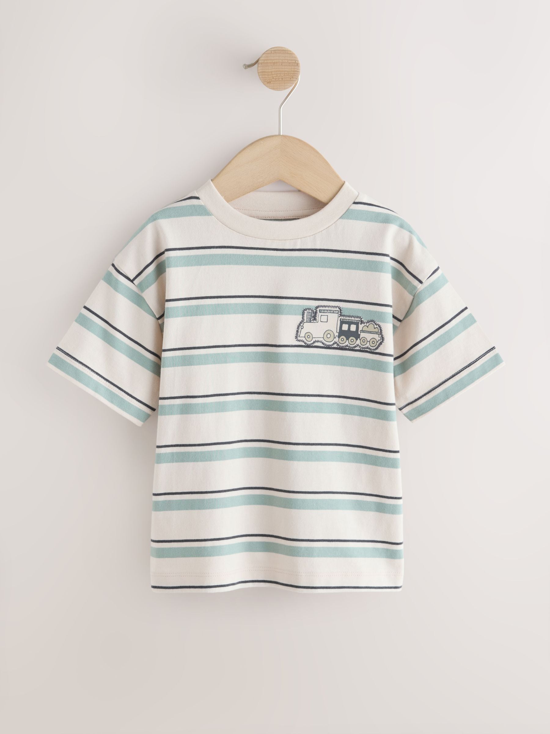 Blue/Ecru Train Short Sleeve Stripe T-Shirt (3mths-7yrs) (3mths-7yrs) image 4