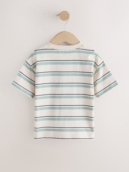 Blue/Ecru Train Short Sleeve Stripe T-Shirt (3mths-7yrs) (3mths-7yrs) image 5