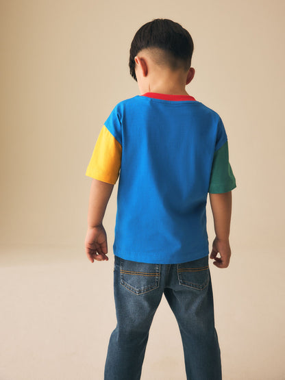 Blue/Green/Yellow Digger Short Sleeve Colourblock T-Shirt (3mths-7yrs) (3mths-7yrs) image 3