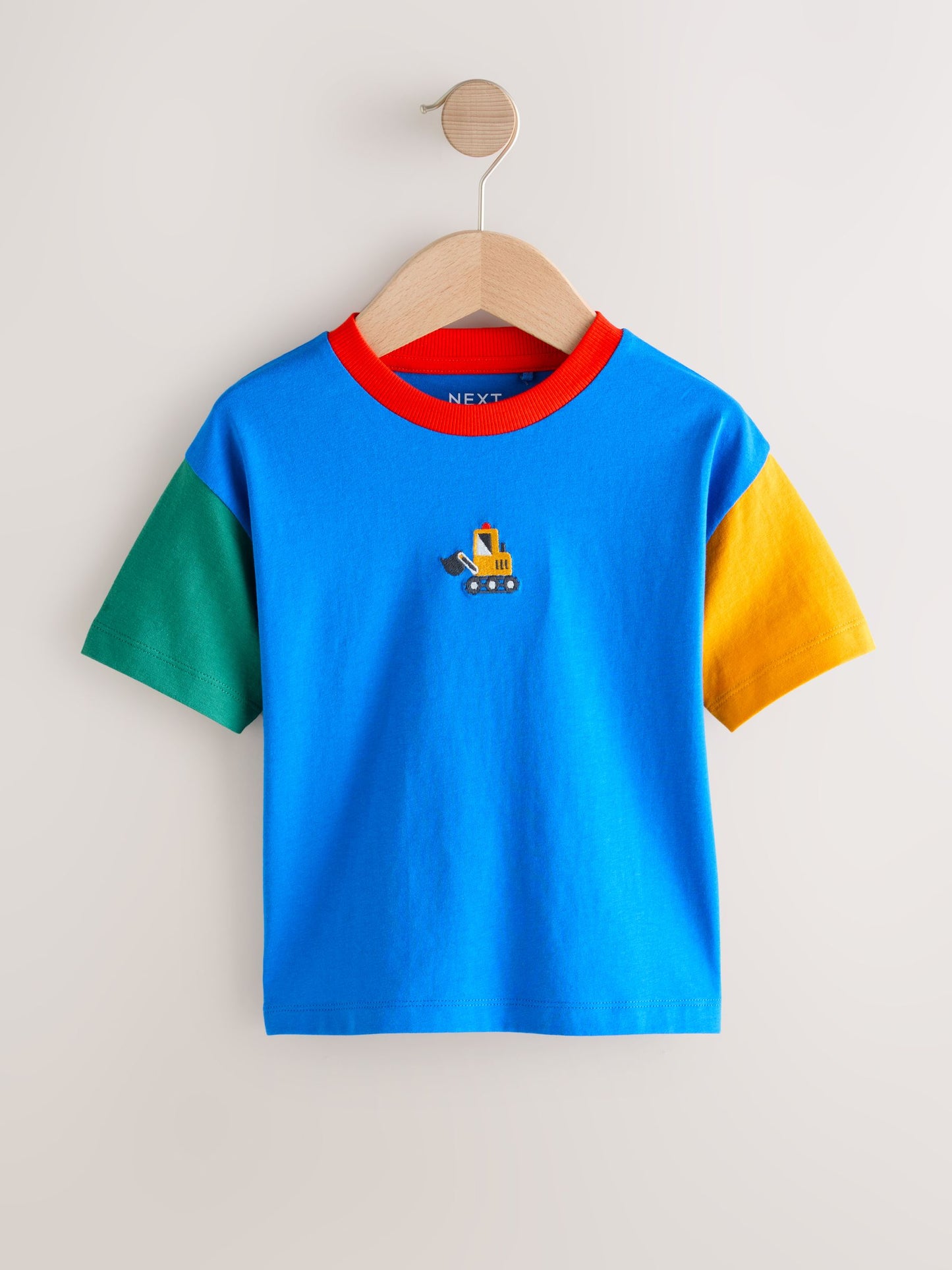 Blue/Green/Yellow Digger Short Sleeve Colourblock T-Shirt (3mths-7yrs) (3mths-7yrs) image 4