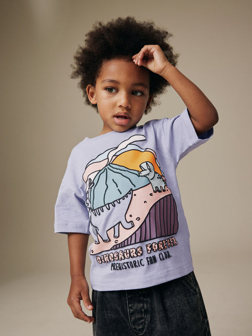Purple Dinosaur Short Sleeve Graphic T-Shirt (3mths-7yrs) image 1
