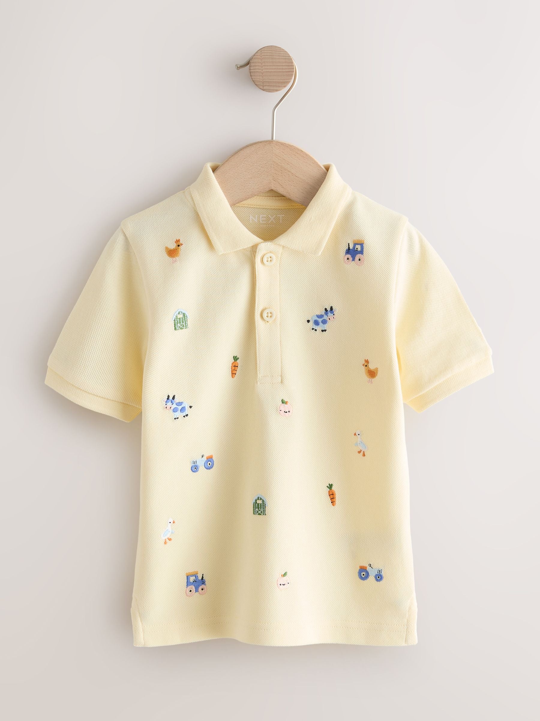 Dsiney Kidz - Yellow Farm All-Over-Embroidered Short Sleeve Polo Shirt (3mths-7yrs) image 1