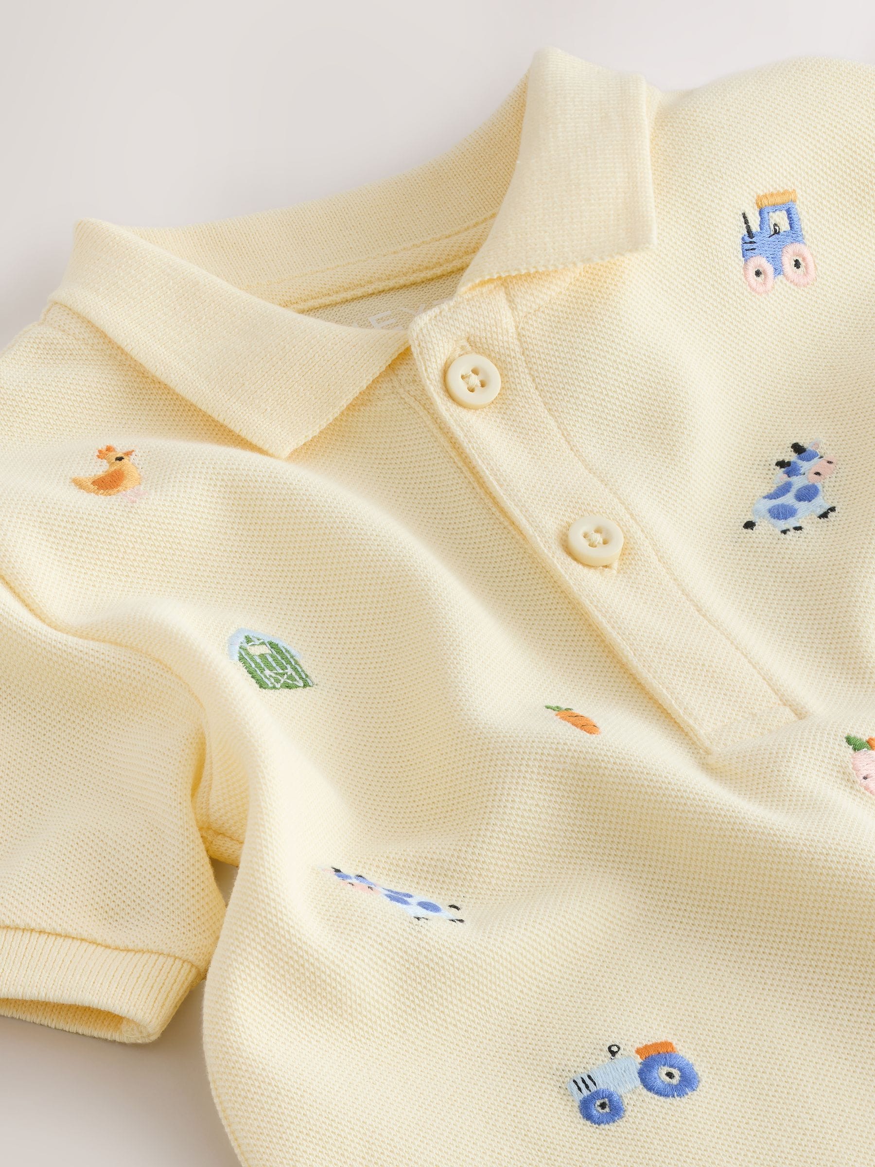 Dsiney Kidz - Yellow Farm All-Over-Embroidered Short Sleeve Polo Shirt (3mths-7yrs) image 3
