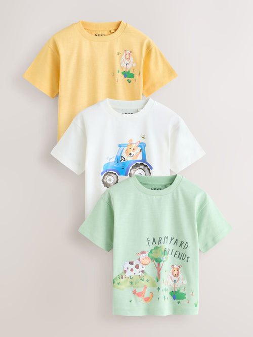 Green Watercolour Farm Short Sleeve Graphic T-Shirts 3 Pack (3mths-7yrs) image 1