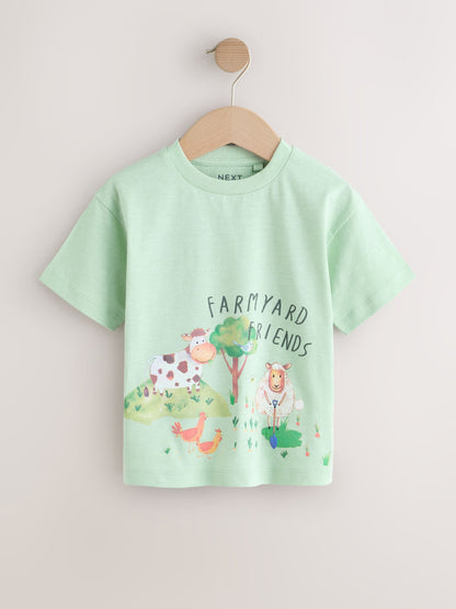 Green Watercolour Farm Short Sleeve Graphic T-Shirts 3 Pack (3mths-7yrs) image 5