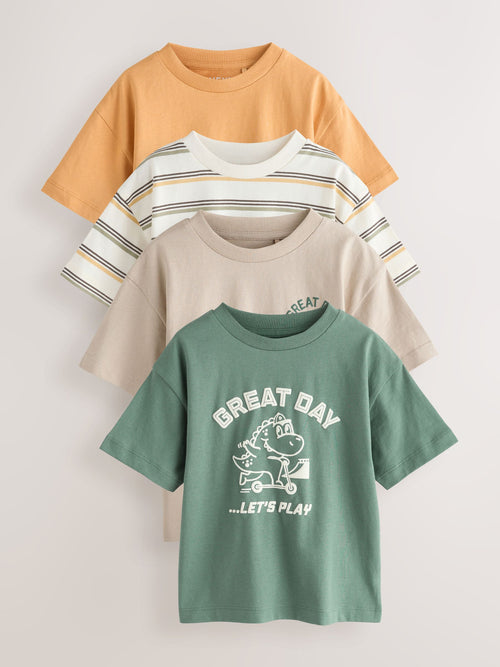 Orange/Green Dinosaur Short Sleeve Graphic T-Shirts 4 Pack (3mths-7yrs) image 1