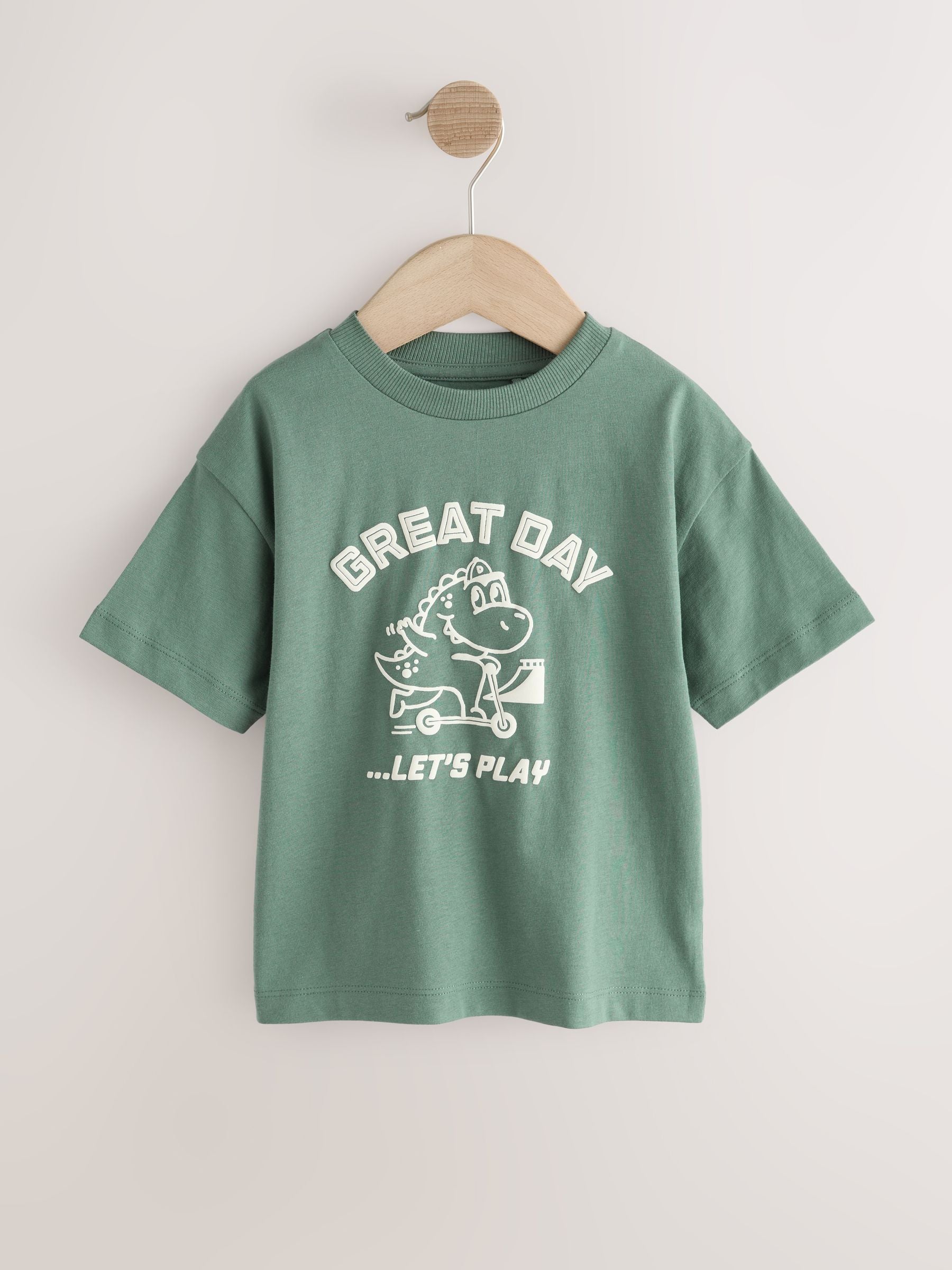 Orange/Green Dinosaur Short Sleeve Graphic T-Shirts 4 Pack (3mths-7yrs) image 2
