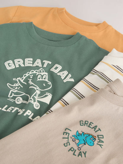 Orange/Green Dinosaur Short Sleeve Graphic T-Shirts 4 Pack (3mths-7yrs) image 8