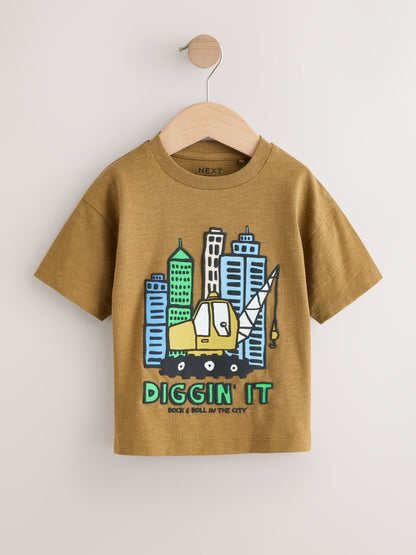 Teal Blue Digger Short Sleeve Graphic T-Shirts 3 Pack (3mths-7yrs) image 4