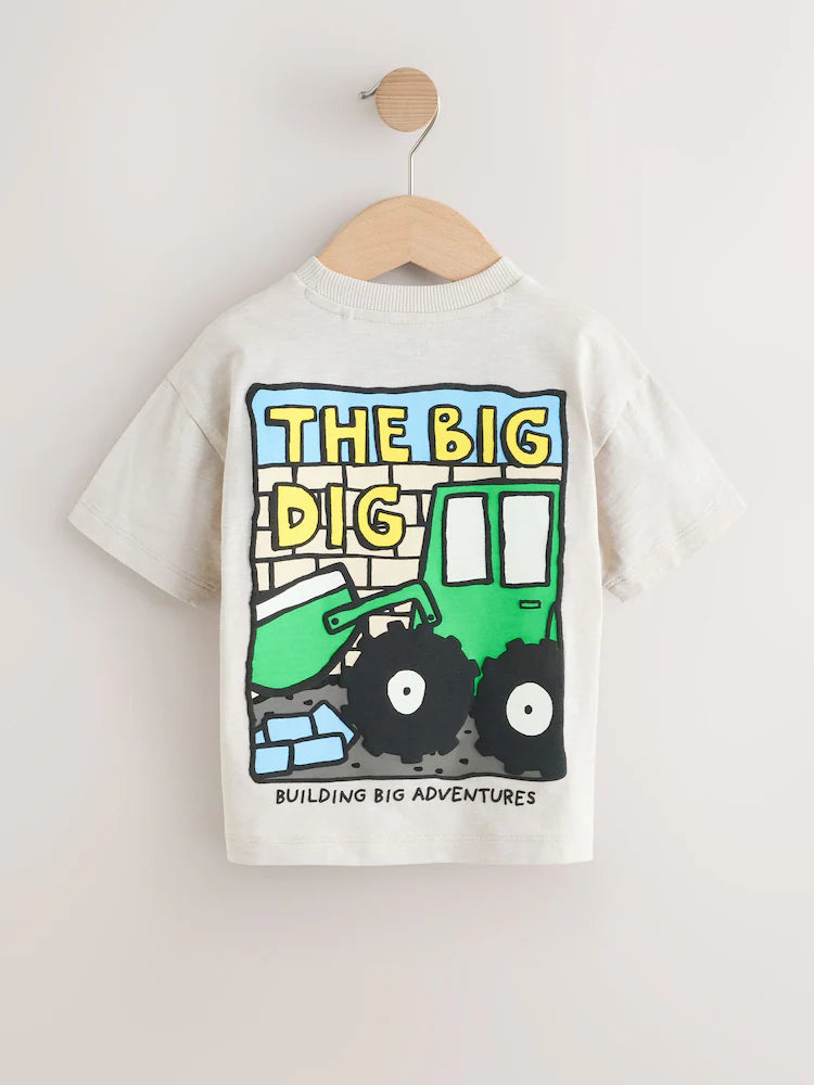 Teal Blue Digger Short Sleeve Graphic T-Shirts 3 Pack (3mths-7yrs)
