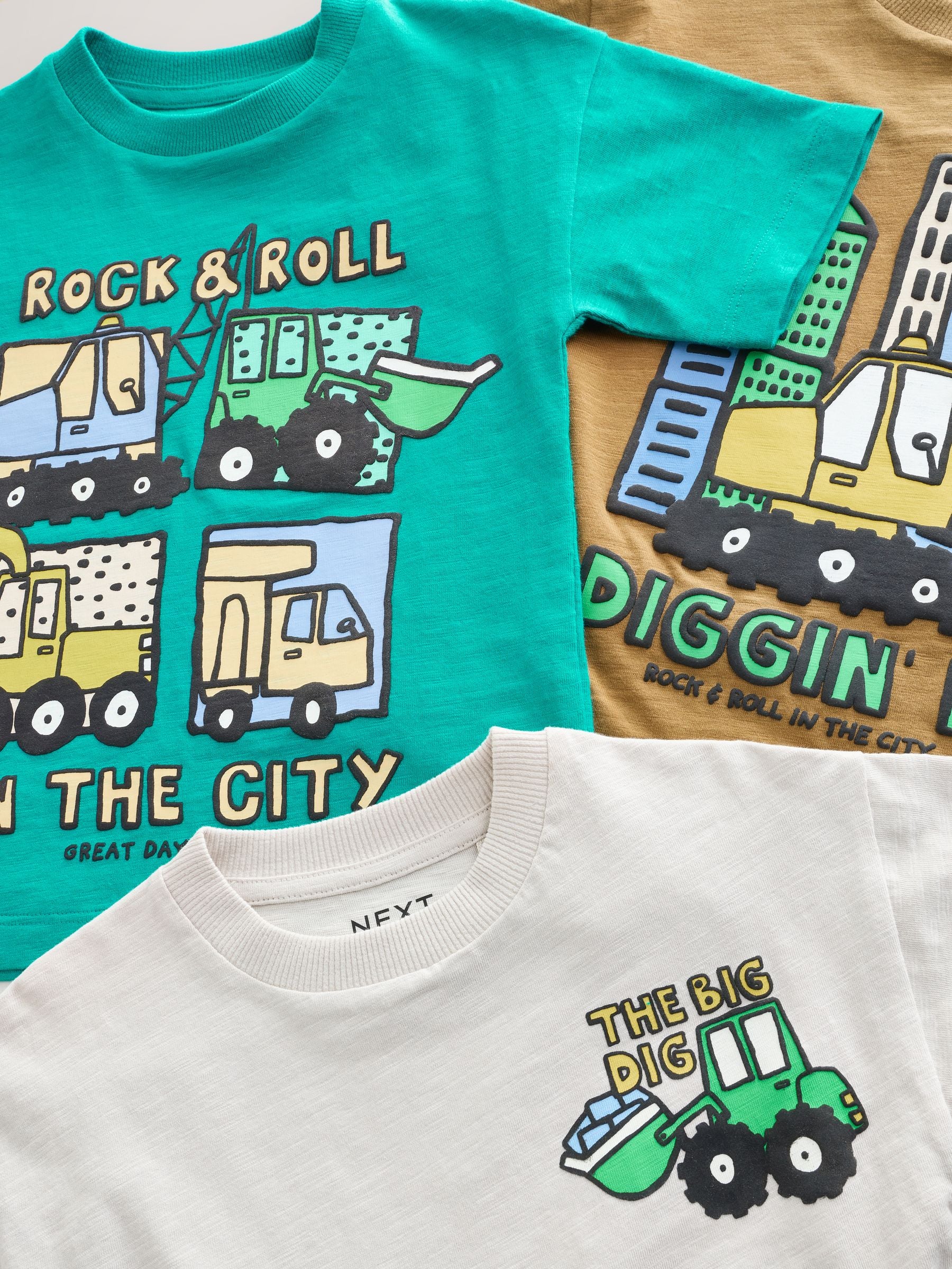 Teal Blue Digger Short Sleeve Graphic T-Shirts 3 Pack (3mths-7yrs) image 6