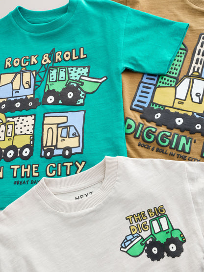 Teal Blue Digger Short Sleeve Graphic T-Shirts 3 Pack (3mths-7yrs) image 6