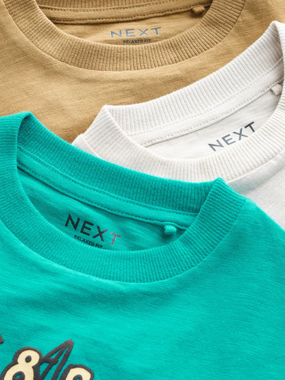 Teal Blue Digger Short Sleeve Graphic T-Shirts 3 Pack (3mths-7yrs)