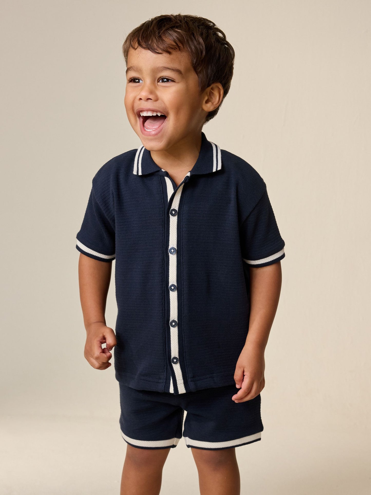 Navy Short Sleeve Shirt and Shorts Set (3mths-7yrs) image 1