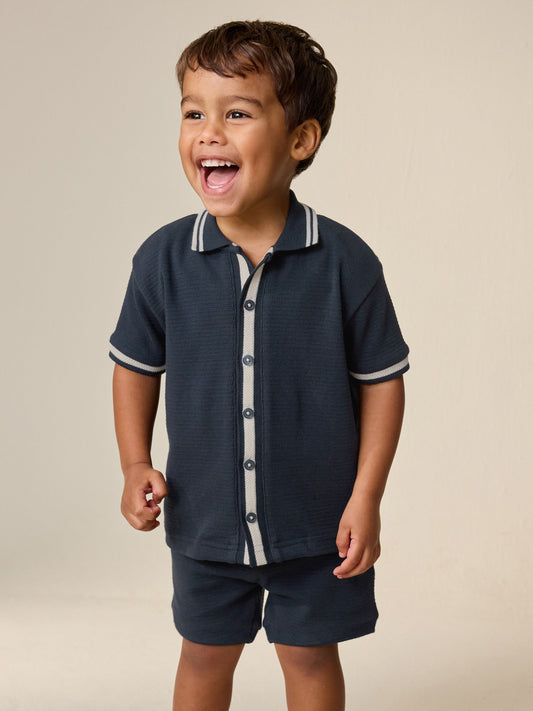 Navy Short Sleeve Shirt and Shorts Set (3mths-7yrs) image 1