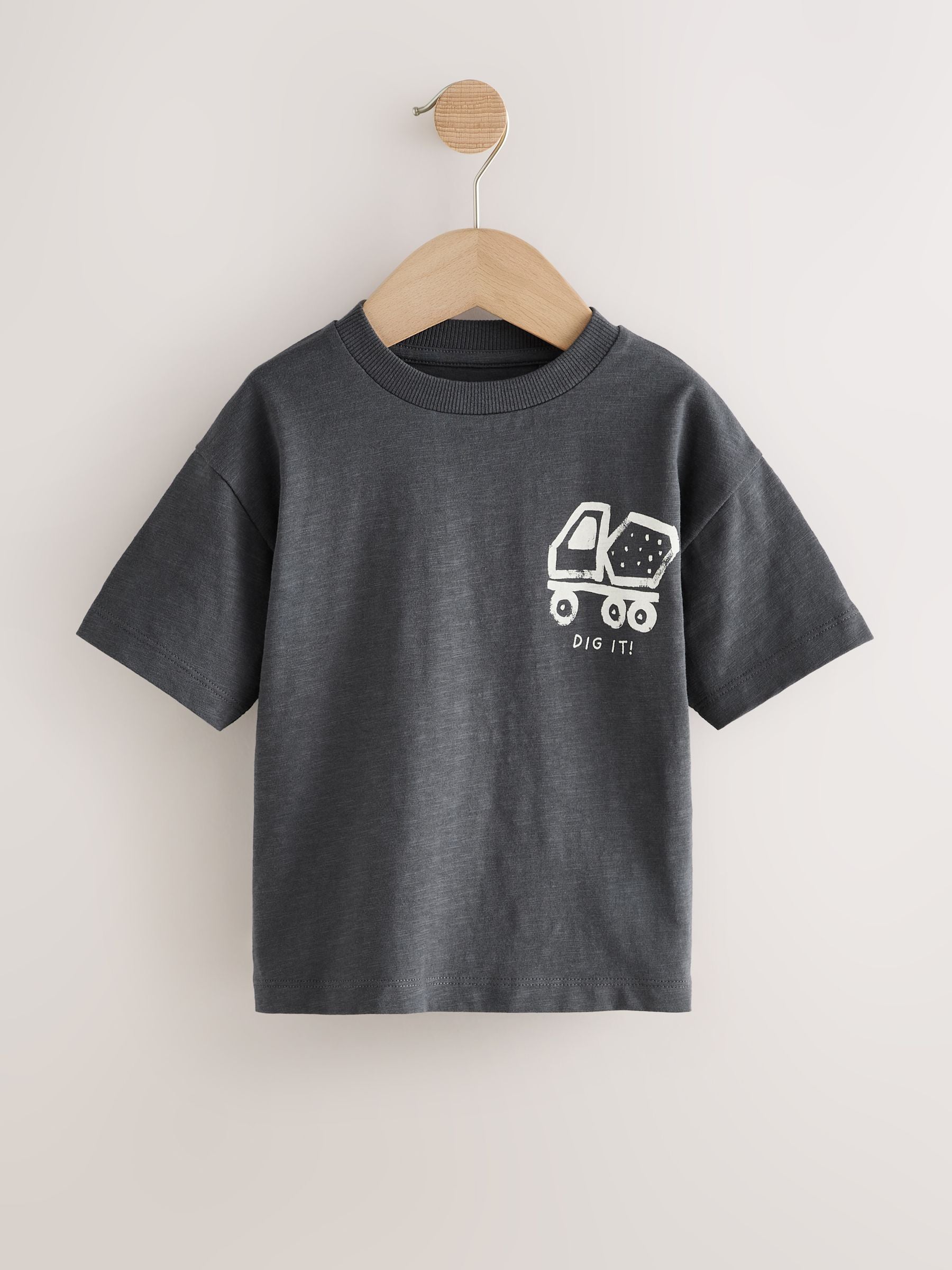 Black Digger Short Sleeve Graphic T-Shirts 3 Pack (3mths-7yrs) image 2
