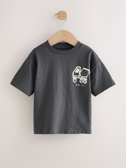 Black Digger Short Sleeve Graphic T-Shirts 3 Pack (3mths-7yrs) image 2