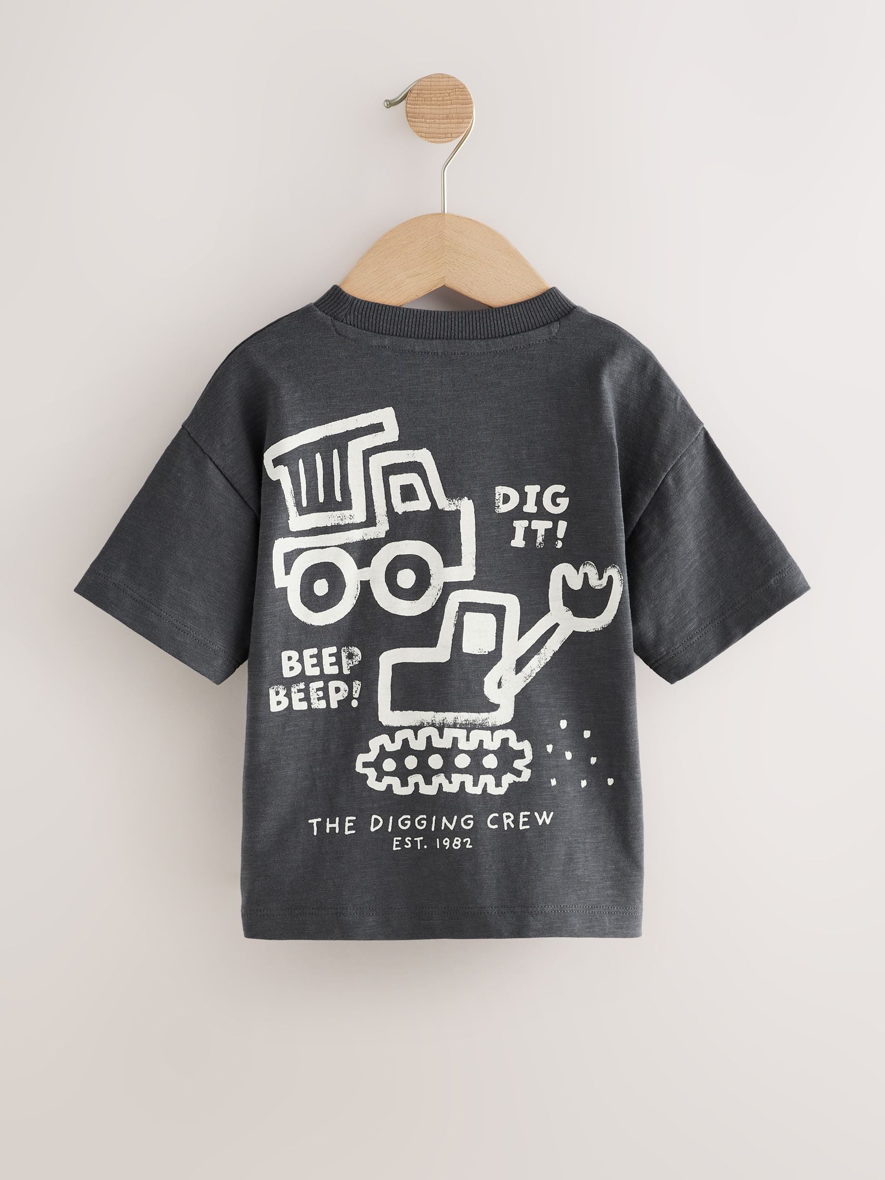 Black Digger Short Sleeve Graphic T-Shirts 3 Pack (3mths-7yrs) image 3