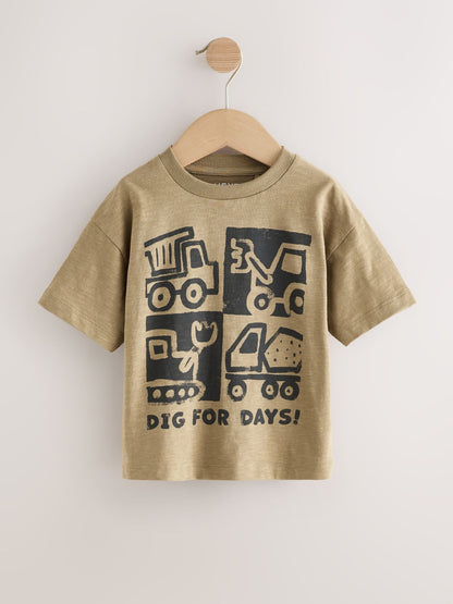 Black Digger Short Sleeve Graphic T-Shirts 3 Pack (3mths-7yrs) image 4