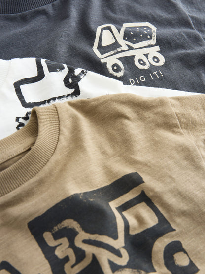 Black Digger Short Sleeve Graphic T-Shirts 3 Pack (3mths-7yrs) image 7