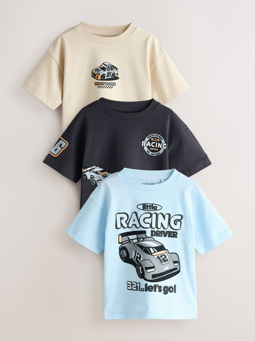 Black/Grey Race Car Short Sleeve Graphic T-Shirts 3 Pack (3mths-7yrs) image 1