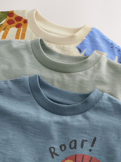 Green Safari Animals Short Sleeve Appliqué T-Shirts 3 Pack (3mths-7yrs) image 6
