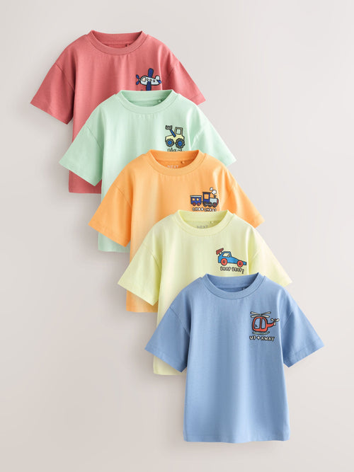 Blue/Green/Red/Orange/Yellow Cars Small Short Sleeve Graphic T-Shirts 5 Pack (3mths-7yrs) image 1