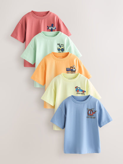 Blue/Green/Red/Orange/Yellow Cars Small Short Sleeve Graphic T-Shirts 5 Pack (3mths-7yrs) image 1
