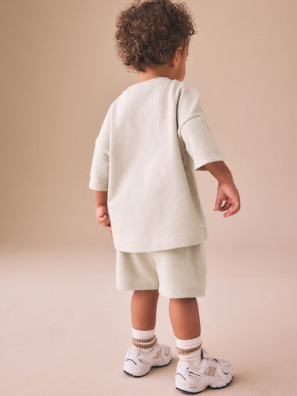 Ecru Textured Short Sleeve T-Shirt and Shorts Set (3mths-7yrs) image 3