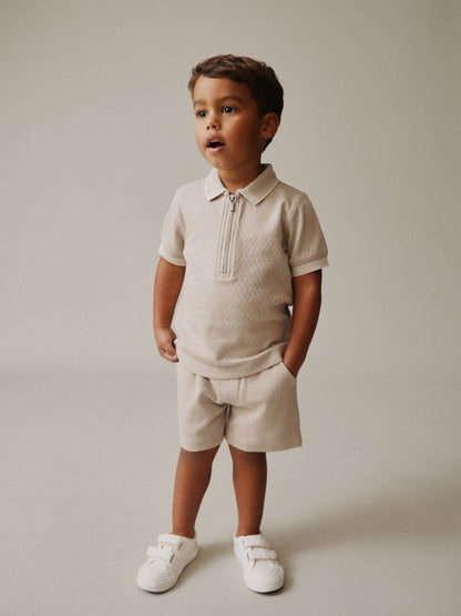 Neutral Zip Neck Short Sleeve Polo Shirt And Shorts Set (3mths-7yrs) image 1