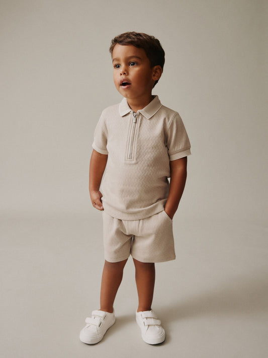Neutral Zip Neck Short Sleeve Polo Shirt And Shorts Set (3mths-7yrs) image 1