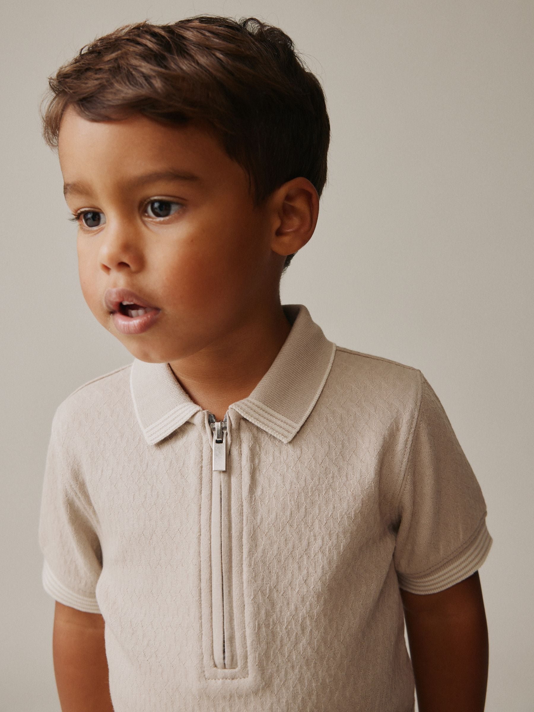 Neutral Zip Neck Short Sleeve Polo Shirt And Shorts Set (3mths-7yrs) image 3