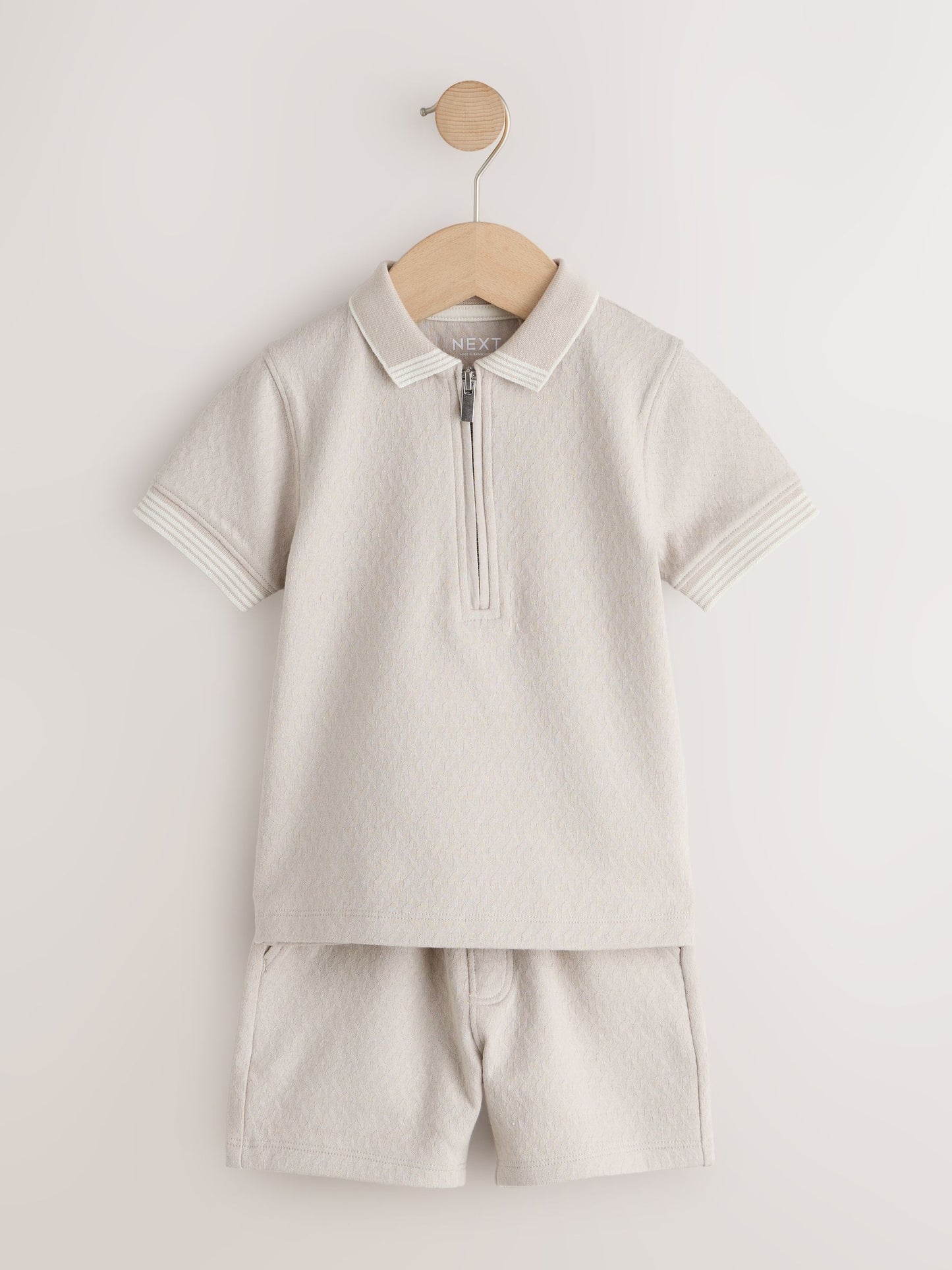 Neutral Zip Neck Short Sleeve Polo Shirt And Shorts Set (3mths-7yrs) image 4