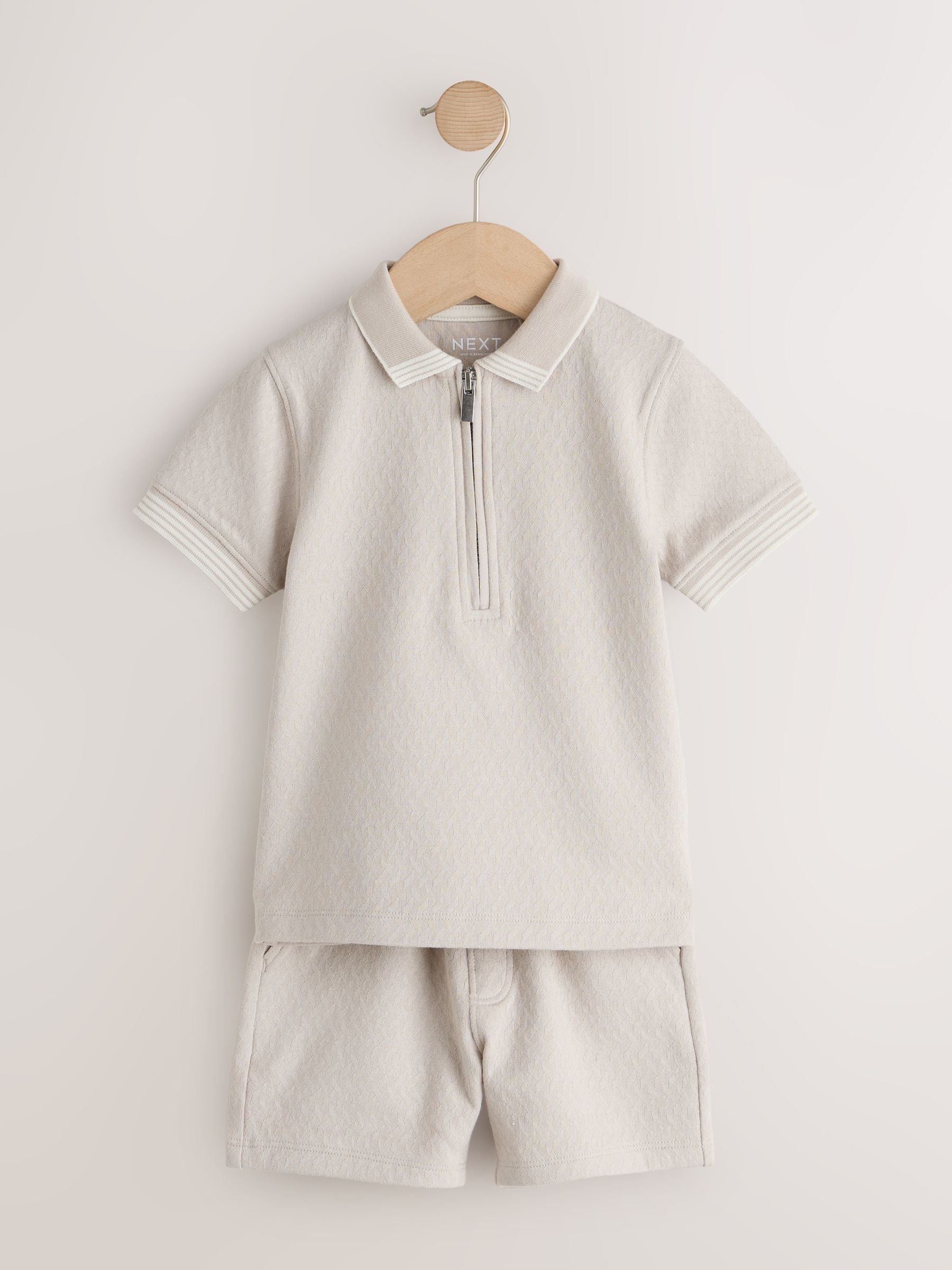 Neutral Zip Neck Short Sleeve Polo Shirt And Shorts Set (3mths-7yrs) image 4