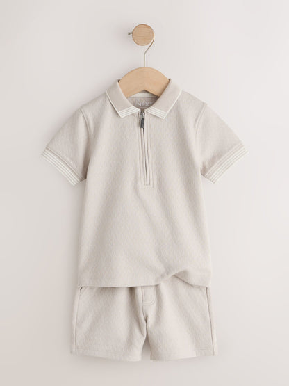 Neutral Zip Neck Short Sleeve Polo Shirt And Shorts Set (3mths-7yrs) image 5
