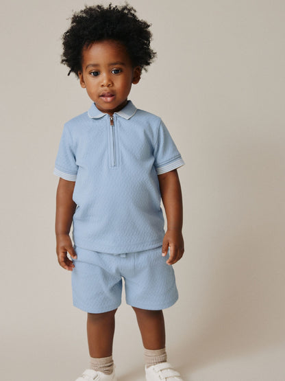 Blue Zip Neck Short Sleeve Polo Shirt And Shorts Set (3mths-7yrs) image 1