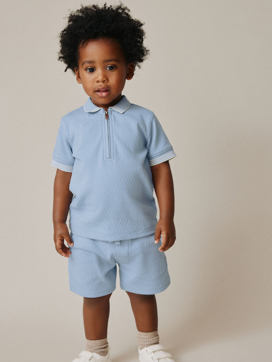 Blue Zip Neck Short Sleeve Polo Shirt And Shorts Set (3mths-7yrs) image 1