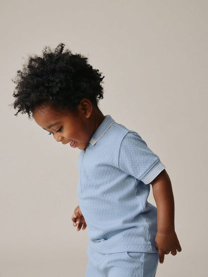 Blue Zip Neck Short Sleeve Polo Shirt And Shorts Set (3mths-7yrs) image 3
